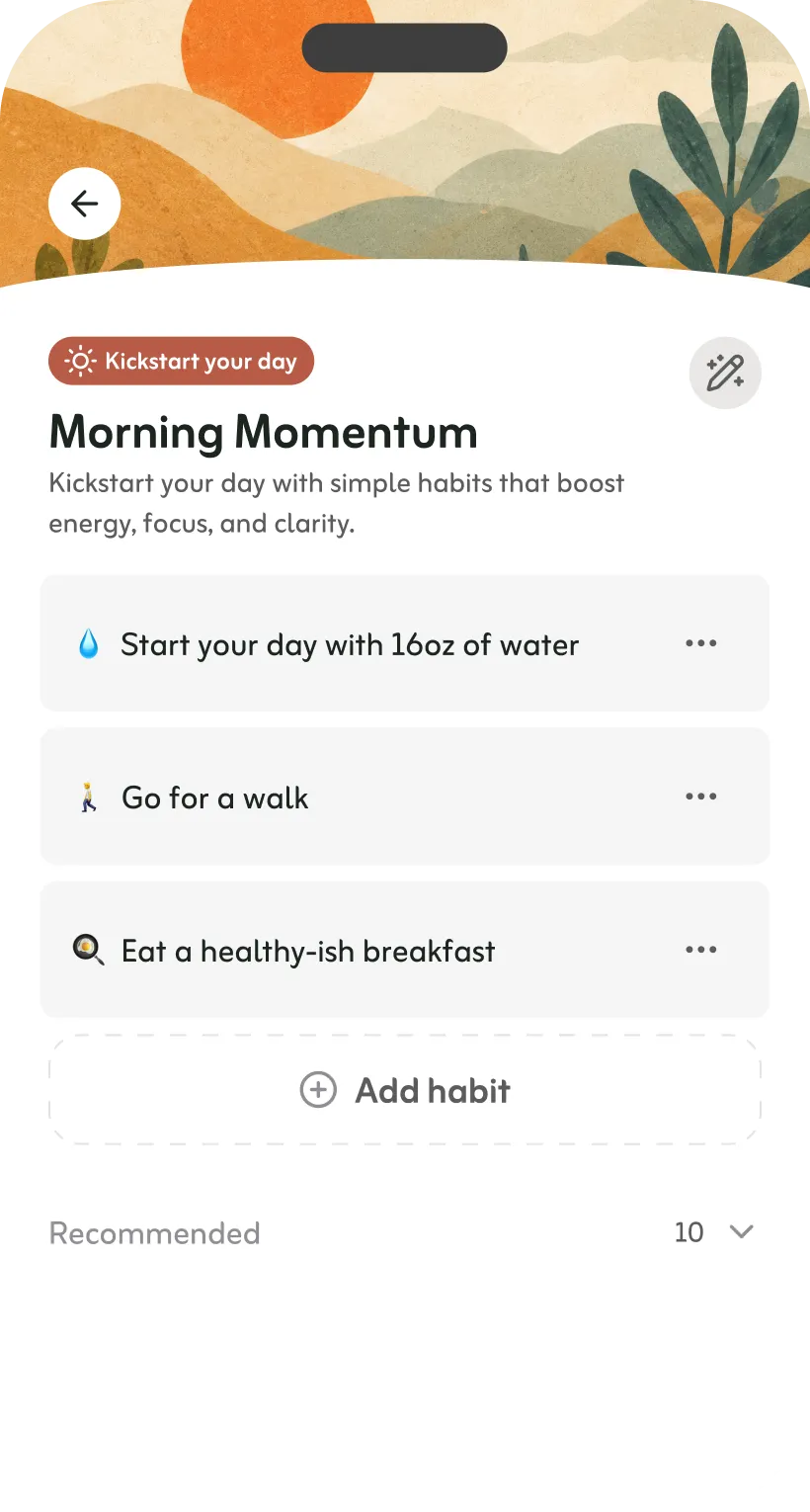 Customizing a stack's habits in DailyStack