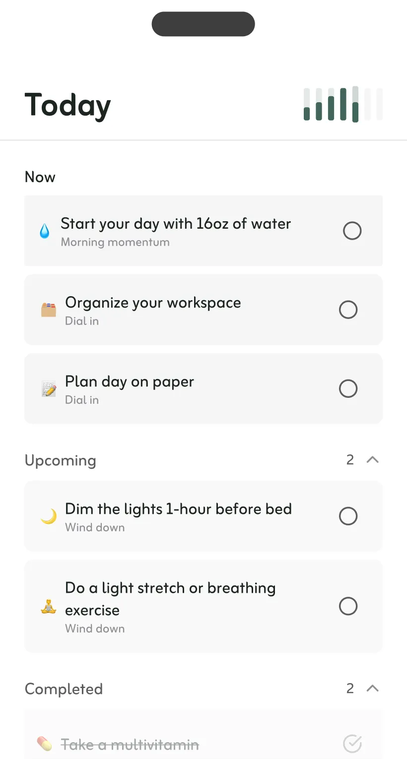 The Today screen in DailyStack